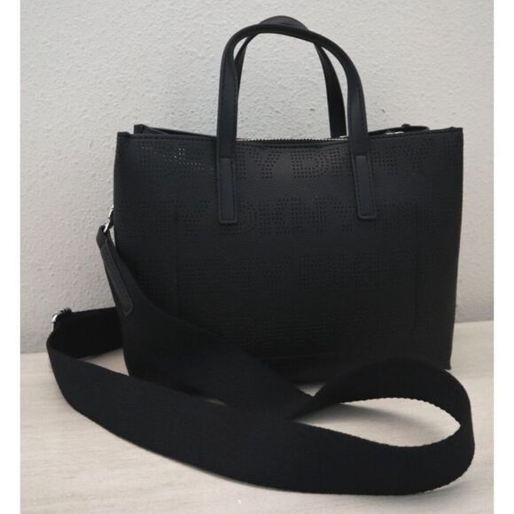 DKNY R52DAL34 O/S Black Perforated Monogram Fidela Satchel/Crossbody Bag - Picture 2 of 16